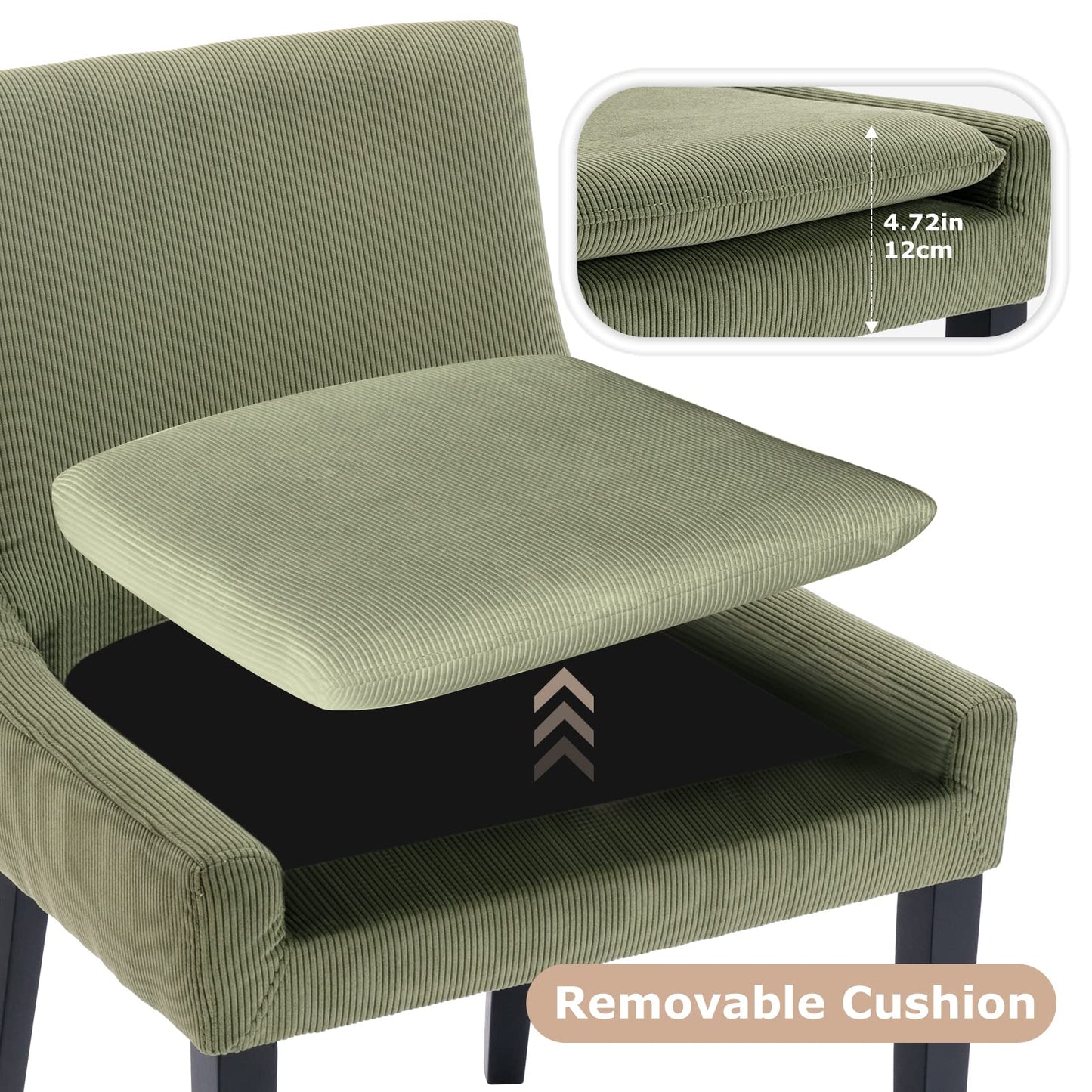 COLAMY Modern Dining Chairs Set of 4, Upholstered Corduroy Accent Side Chairs with Mid Back and Wood Legs for Living Room/Dining Room- Light Green