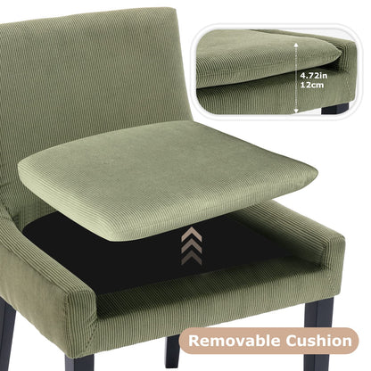 COLAMY Modern Dining Chairs Set of 4, Upholstered Corduroy Accent Side Chairs with Mid Back and Wood Legs for Living Room/Dining Room- Light Green