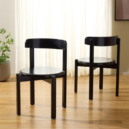 SAFAVIEH Furniture - Calixto Dining Chair Set of 2 - Black Solid Wood - Round Seat Modern Chair - Fully Assembled - Ideal for Dining Room, Kitchen, 19" Seat Height (DCH8809B-SET2)