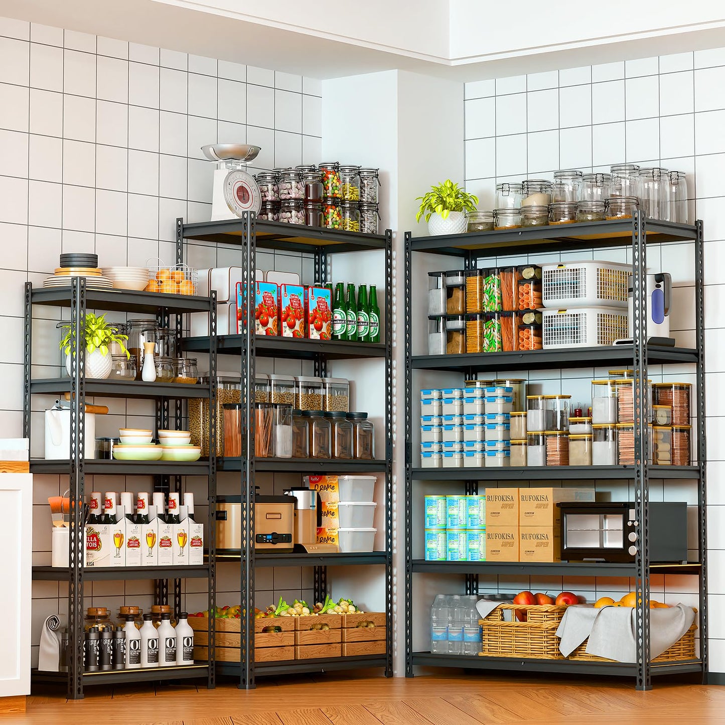 LEVELEVE 5-Tier Storage Shelving Unit, Metal, for Garage, Kitchen, Laundry Room, Adjustable, 35" L x 16" W x 73" H, Rectangular, 4 Pack