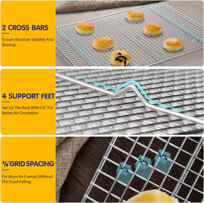 Hiware 2-Pack Cooling Racks for Baking, 10" x 15", Stainless Steel Wire Cookie Rack Fits Jelly Roll Sheet Pan