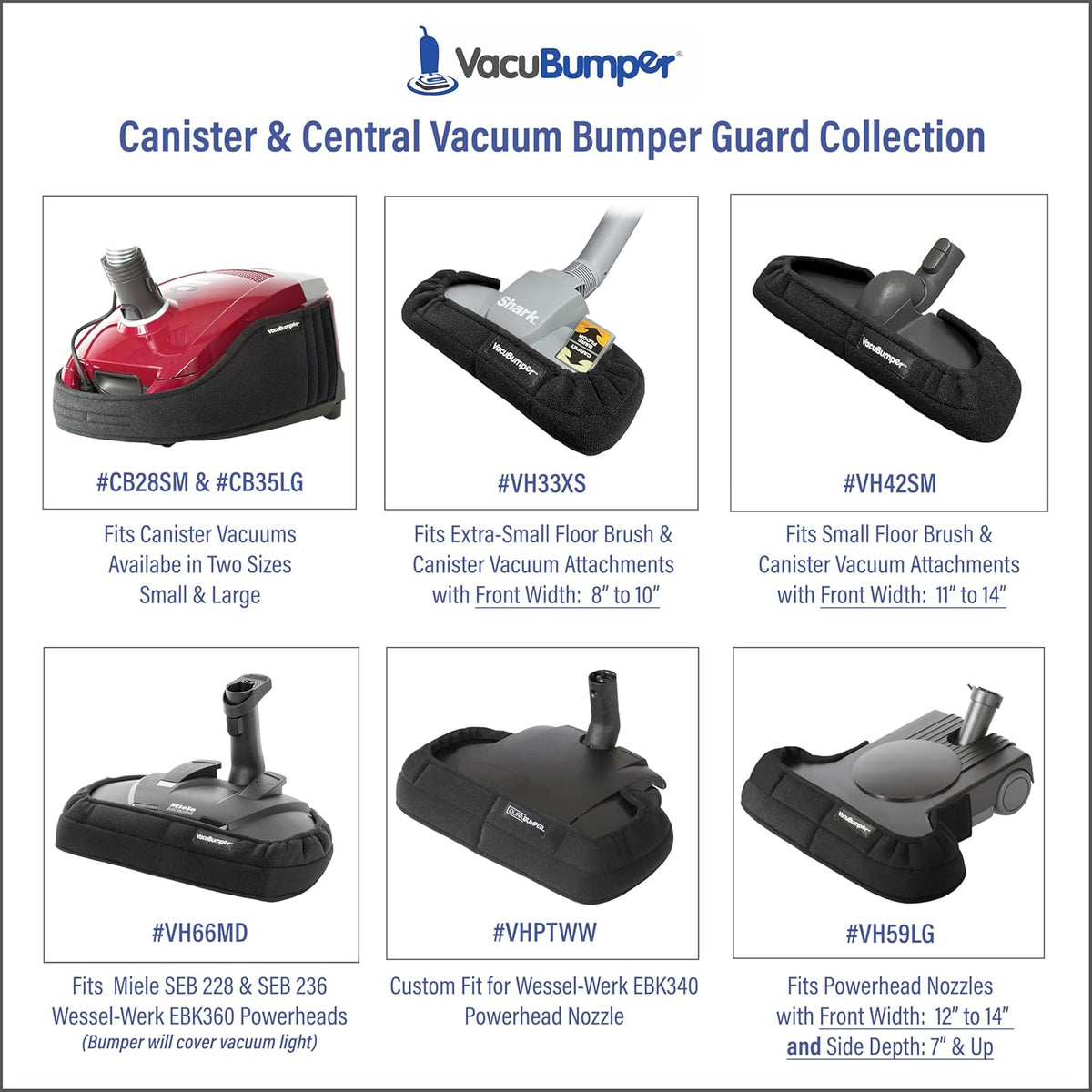 Bumper Guard for Vacuum Floor Brush, Available in 2 Sizes, Small fits Front Width: 11" to 14"