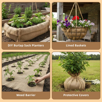 Tegeme 40 Inch x 80 ft Burlap Fabrics Roll with 600 ft Natural Jute Twine Rope Burlap Tree Wraps Protector Winter Frost Plant Blankets Cloth Weed Barrier for Outdoor Garden DIY Craft Party