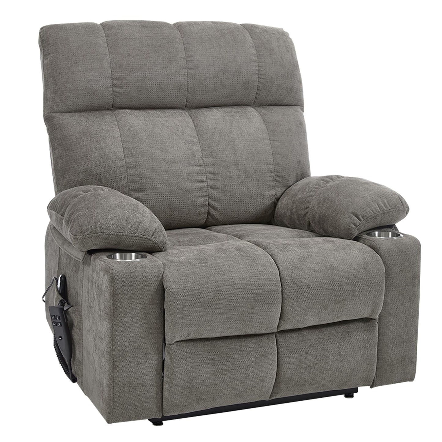 RHHVVR Oversized Recliner Electric Lift Chair, Power Lift Recliner for Big and Tall, 180° Lay-Flat and Assisted Standing, Extra Large Sofa with 8-Point Massage & Heating, Medium-Soft, Gray
