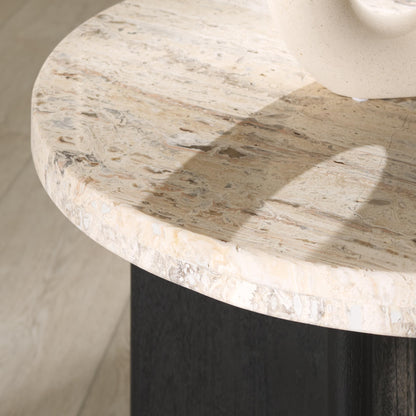SAFAVIEH Couture Collection Shayne Travertine/Black Solid Wood Accent Table