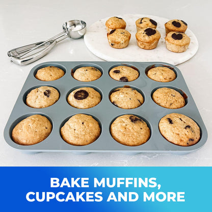 Jenaluca Silicone Cupcake & Muffin Pan for Baking - Set of TWO 12-cup pans, 12x9 Size, Non-stick, BPA Free, Dishwasher Safe - no cupcake liner needed
