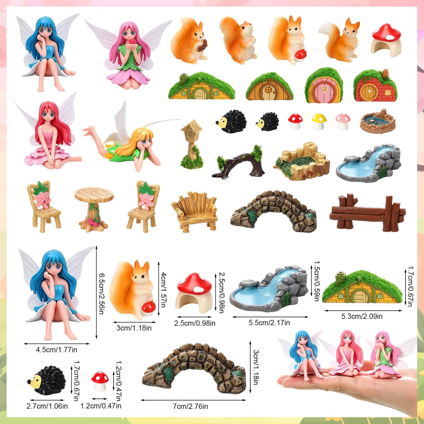 GGSTDDUP 32 Pcs Fairy Garden Accessories, Mini Fairy Figures Animal Plant Furniture Scene Accessories, Miniature Garden Ornaments for DIY Craft Landscape Bonsai Glass Container Dollhouse Decor