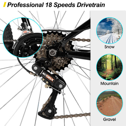 HH HILAND 27 Inch Mountain Bike, Mens Womens MTB with 18 Speeds, High-Tensile Steel Frame, V Brake, Hardtail Bicycle for Adults Black