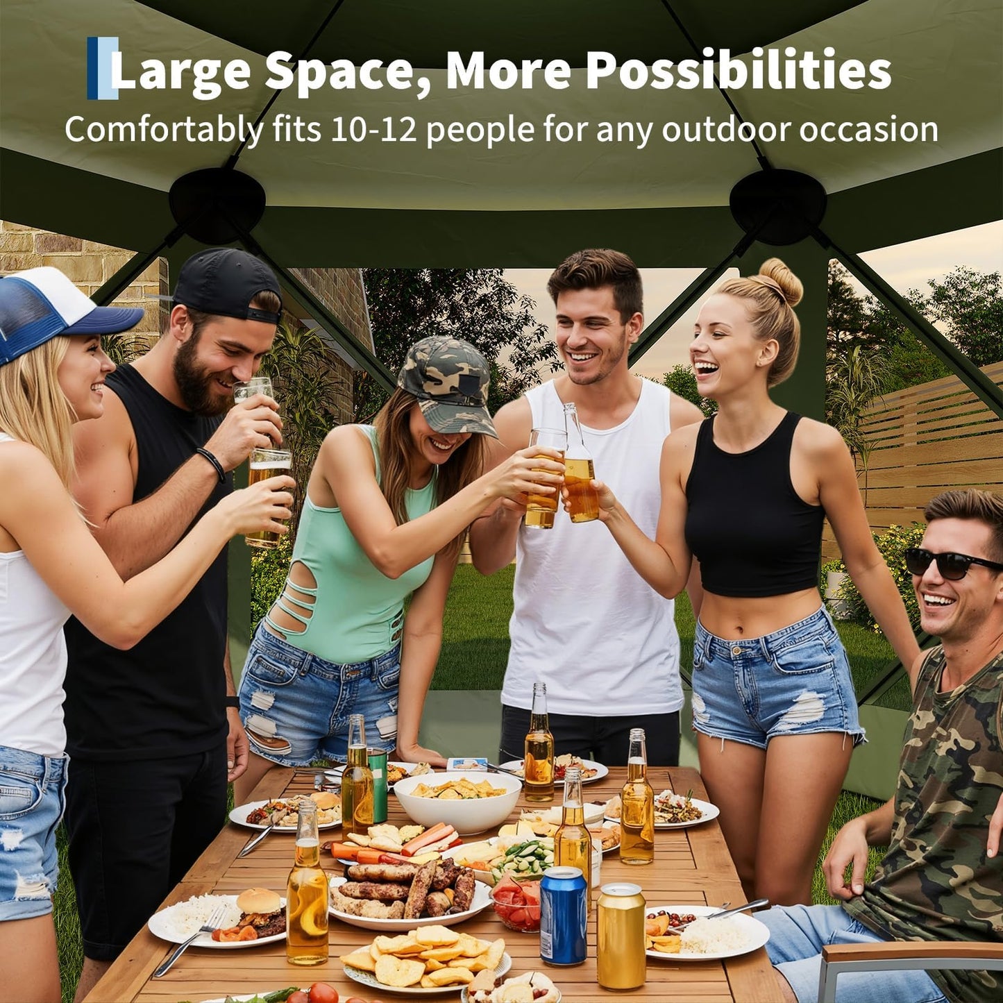 11FT Pop Up Canopy Tent with Mesh Screens – Hexagon Shelter, 6 Side Walls, 210D Polyester, 9.5mm Steel Frame, 230cm Height – Outdoor Camping Gazebo for Beach, Garden, Party, Events