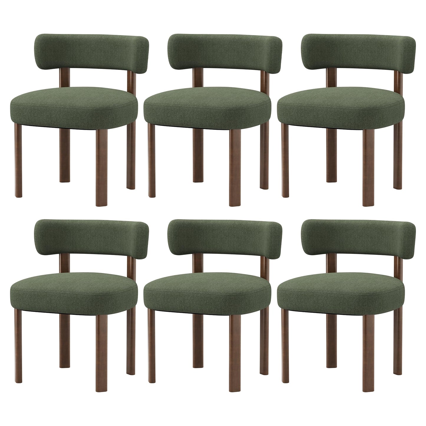 smartue Wooden Dining Chairs Set of 6, Upholstered Kitchen Chairs with Solid Wood Legs, Mid Century Dining Room Chair with Ergonomic Curved Backrest for Kitchen Dining Vanity, Green