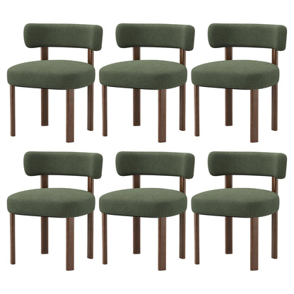 smartue Wooden Dining Chairs Set of 6, Upholstered Kitchen Chairs with Solid Wood Legs, Mid Century Dining Room Chair with Ergonomic Curved Backrest for Kitchen Dining Vanity, Green