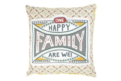 Creative Co-Op One Happy Family are We! Reversible Cotton Stamp Pillow with Solid Back (DF2555)