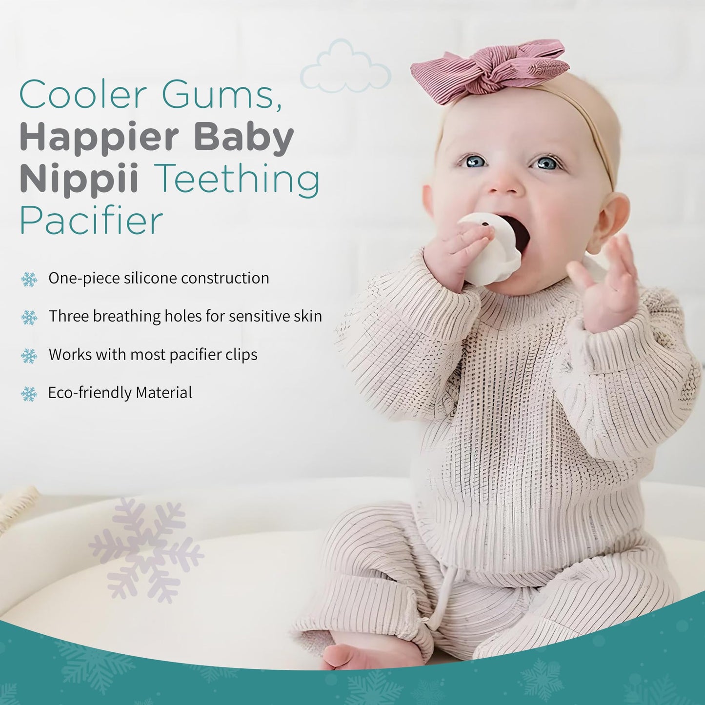 Nippii Freezable Pacifier for Baby Teething Relief - Safe Infant Teether with Cooling Effect - Easy to Clean, Medical Grade Soft Silicone - BPA Free - for Babies 0-9 Months - Made in USA