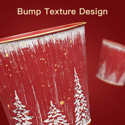 5.9in 4Pcs Putuo Decor Christmas Planters Pots, Small Metal Tin Buckets with Christmas Tree Pattern, Round Galvanized