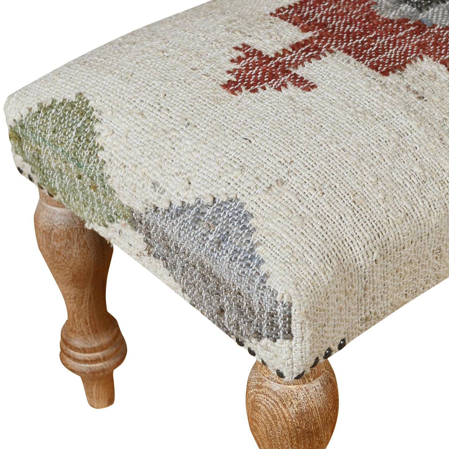 LR Home Off-White/Multicolor Handmade Upholstered Bench for Bedroom End of Bed | Modern Accent Bench for Living Room, or Entryway Seating | Long Rectangle Sitting Bench | 47" W x 16" D x 18" H