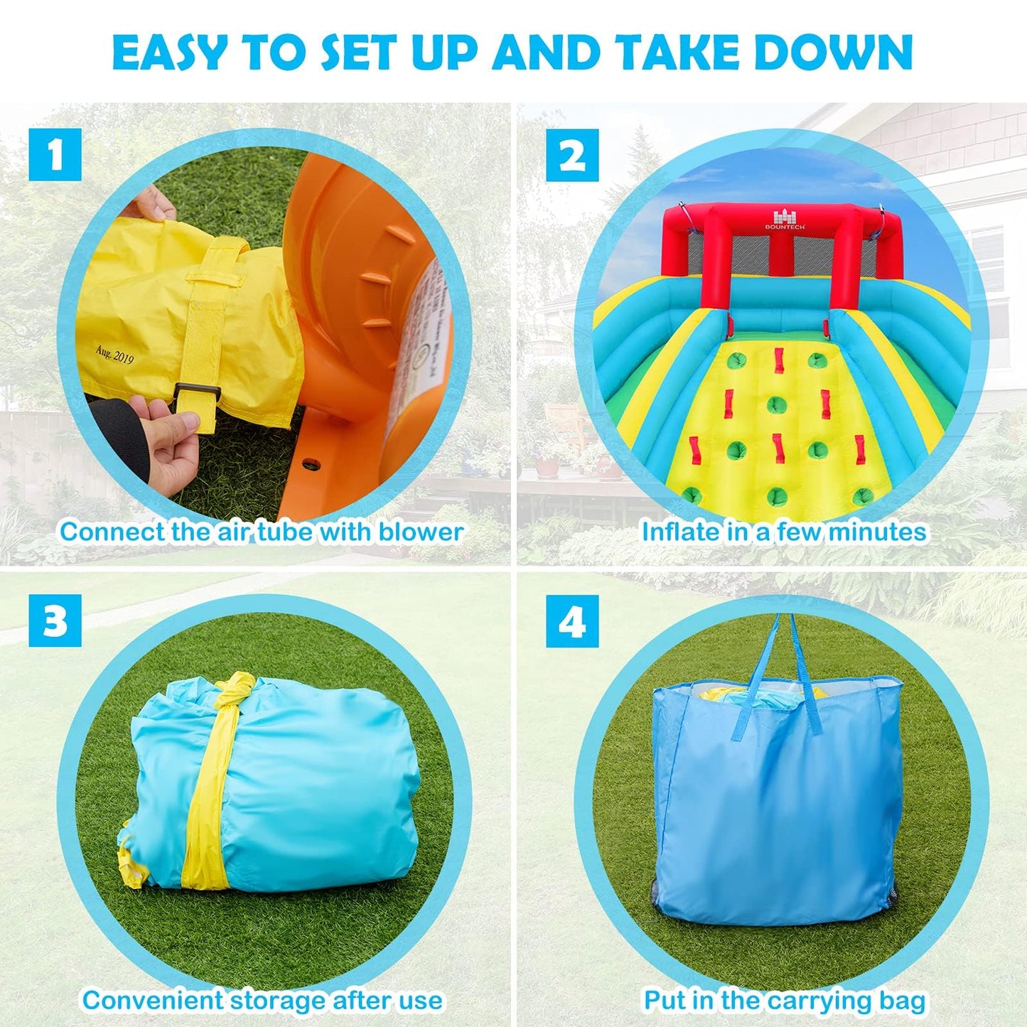 BOUNTECH Inflatable Water Slide Park, Double Slide Water Park Bounce House for Outdoor, Climbing Wall, Bouncy Castle with Blower, Blow up Water Slides Inflatables for Big Kids Backyard Party Gifts