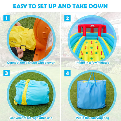 BOUNTECH Inflatable Water Slide Park, Double Slide Water Park Bounce House for Outdoor, Climbing Wall, Bouncy Castle with Blower, Blow up Water Slides Inflatables for Big Kids Backyard Party Gifts