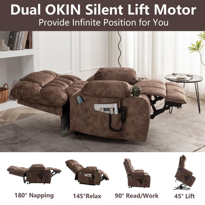 Oversized Power Recliner Chair for Big and Tall 400 LBS, 25.5" Extra Wide Electric Lift Chair with Heat and Massage, Dual Motor 180° Lay Flat Recliner Living Room Sofa, Velvet Big Lift Recliner