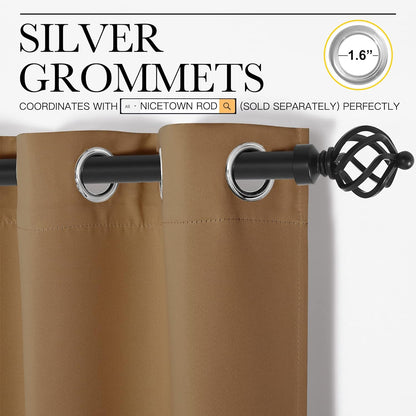 NICETOWN Blackout Curtains - Noise Reducing, Draft Blocking, 120-Inch Length, 2 Panels, Gold Brown