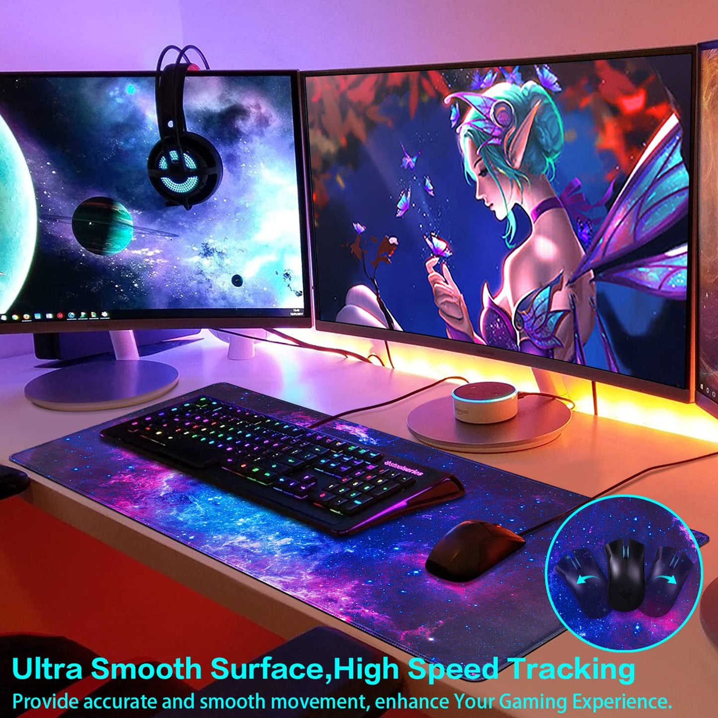 Canjoy Gaming Mouse Pad, 31.5x15.7inch Large Extended Mousepad Big Computer Desk mat for Keyboard and Mouse Full Desk Mouse Mat with Non-Slip & Rubber Base