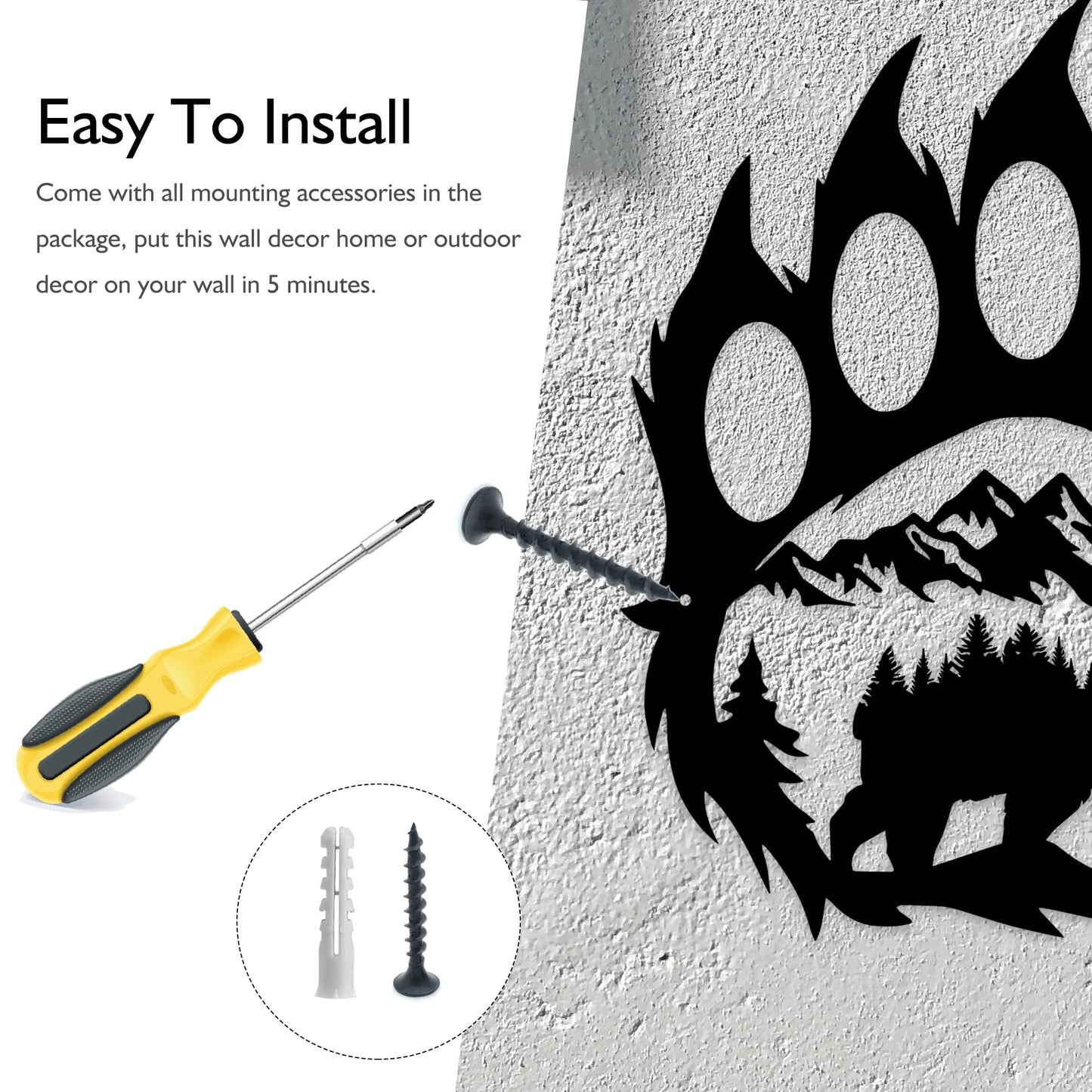 Rustic Cabin Hunting Bear Paw Decor - Metal Bear Wall Art, 14.5 x 11.8 inches, Black for Bathroom, Living Room, Bedroom