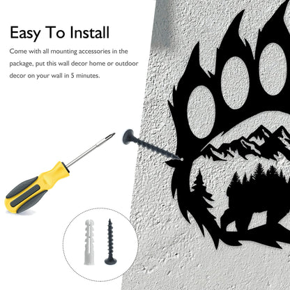 Rustic Cabin Hunting Bear Paw Decor - Metal Bear Wall Art, 14.5 x 11.8 inches, Black for Bathroom, Living Room, Bedroom