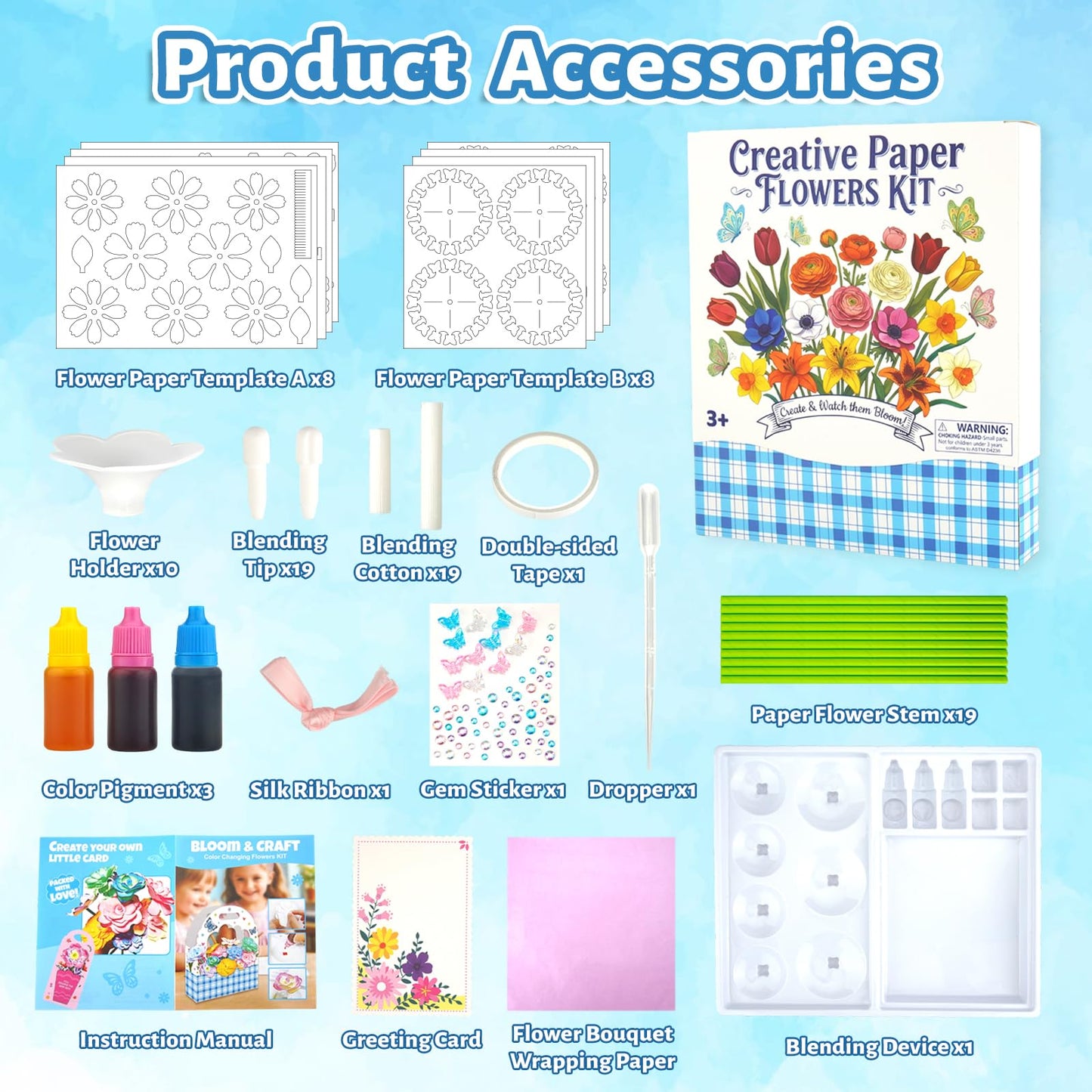 DoodleDoo Paper Flower Craft Kit, Arts and Crafts Flower Science Kit, DIY Magic Color Changing Paper Flowers Kit for Kids Ages 6-11, Educational Gift for Girls, Gift for Birthday Mother's Day