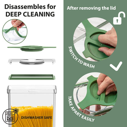Prestoor 4-Pack Small Pantry Containers, 0.8 QT/0.76 L Clear SAN Food Storage Canisters with Twist-Lock Lids, Stackable for Sugar, Tea Bags, Seasoning, Nuts, Snacks (Green)