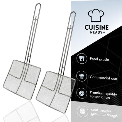 Cuisine Ready Wire Mesh Strainer with Long Handle | 2-Pack | 6.5" Square Frying Spoon | Cooking Oil Strainer for Deep Fryer & Professional Restaurant Use | Commercial Grease Skimmer
