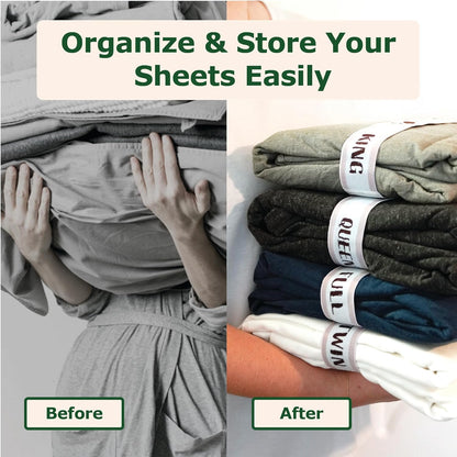 ECOHomes Bed Sheet Organizer and Storage - Cream Elastic Bedding Band Labels for Linen Closet (Queen 4PCs Pack)