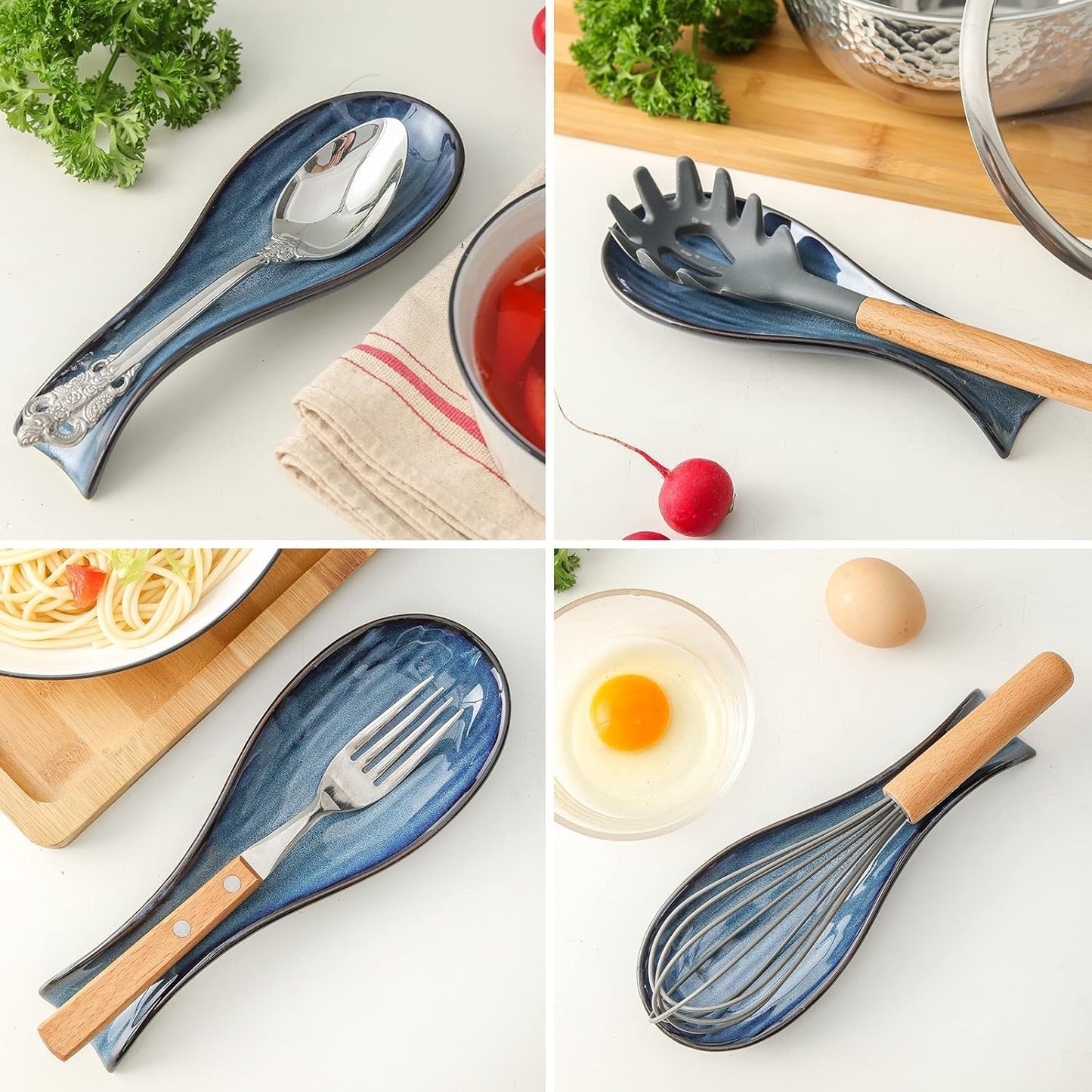 Spoon Rest for Stove Top, Ceramic Large 8.7 Inch Spoon Holder for Kitchen Counter, Porcelain Utensil Rest for Ladle, Spatula, Housewarming Gifts, Dishwasher Safe and Heat-Resistant, Blue(1 PC)