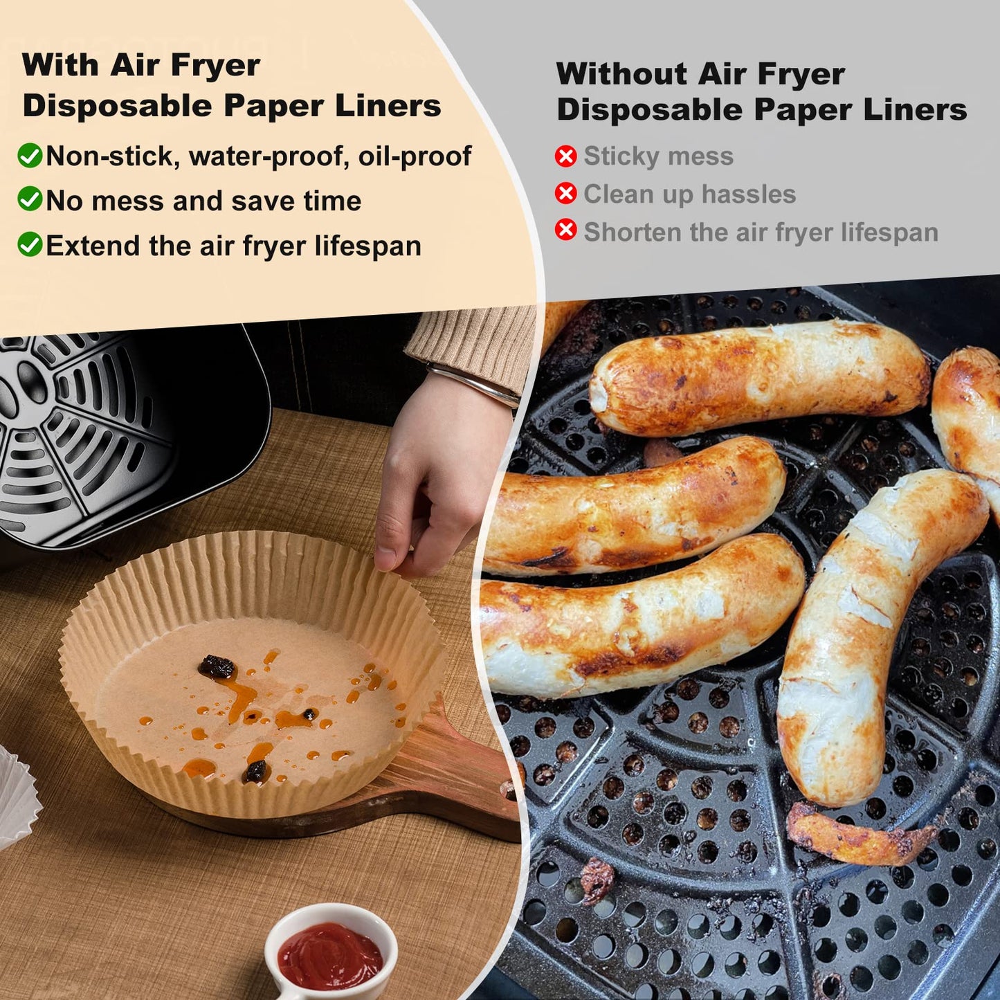 Air Fryer Paper Liners, 200pcs Air Fryer Liners Disposable, 8" Square Baking Liner for 5-8 qt Airfryer Basket, Non-stick and Oil Proof Parchment Paper for Oven, Pans & Baking