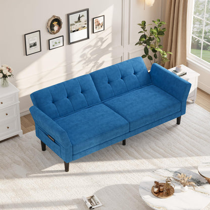 IDEALHOUSE 89" Futon Sofa Bed, Convertible Sleeper Sofa with Adjustable Backrest & Armrest, Modern Futon Couch Bed, Loveseat Sleeper for Living Room Bedroom Apartments, Blue