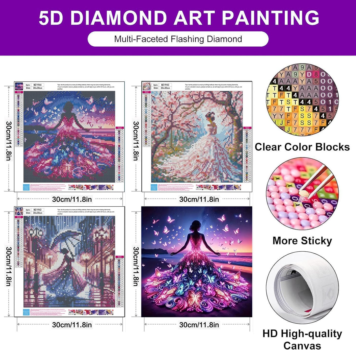 croshom Diamond Art Kits for Adults, 3 Packs Woman Diamond Painting Kits for Adults Beginners, 5D DIY Full Round Drill Gem Craft for Adult Gifts, Home Wall Decor 12" x 12"