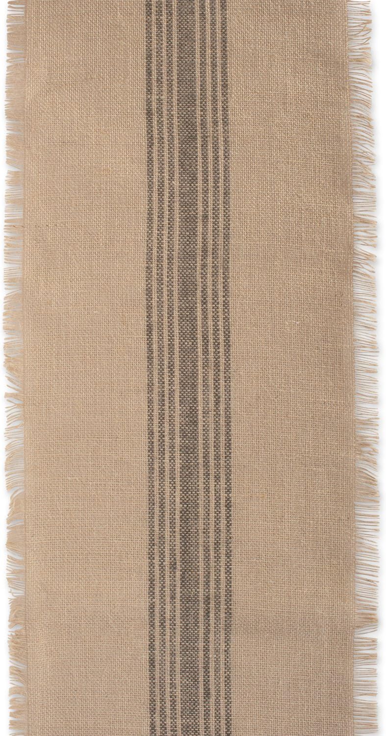 DII Jute Burlap Collection Table Runner, 14x108, Kitchen Tabletop with Middle Stripe Gray
