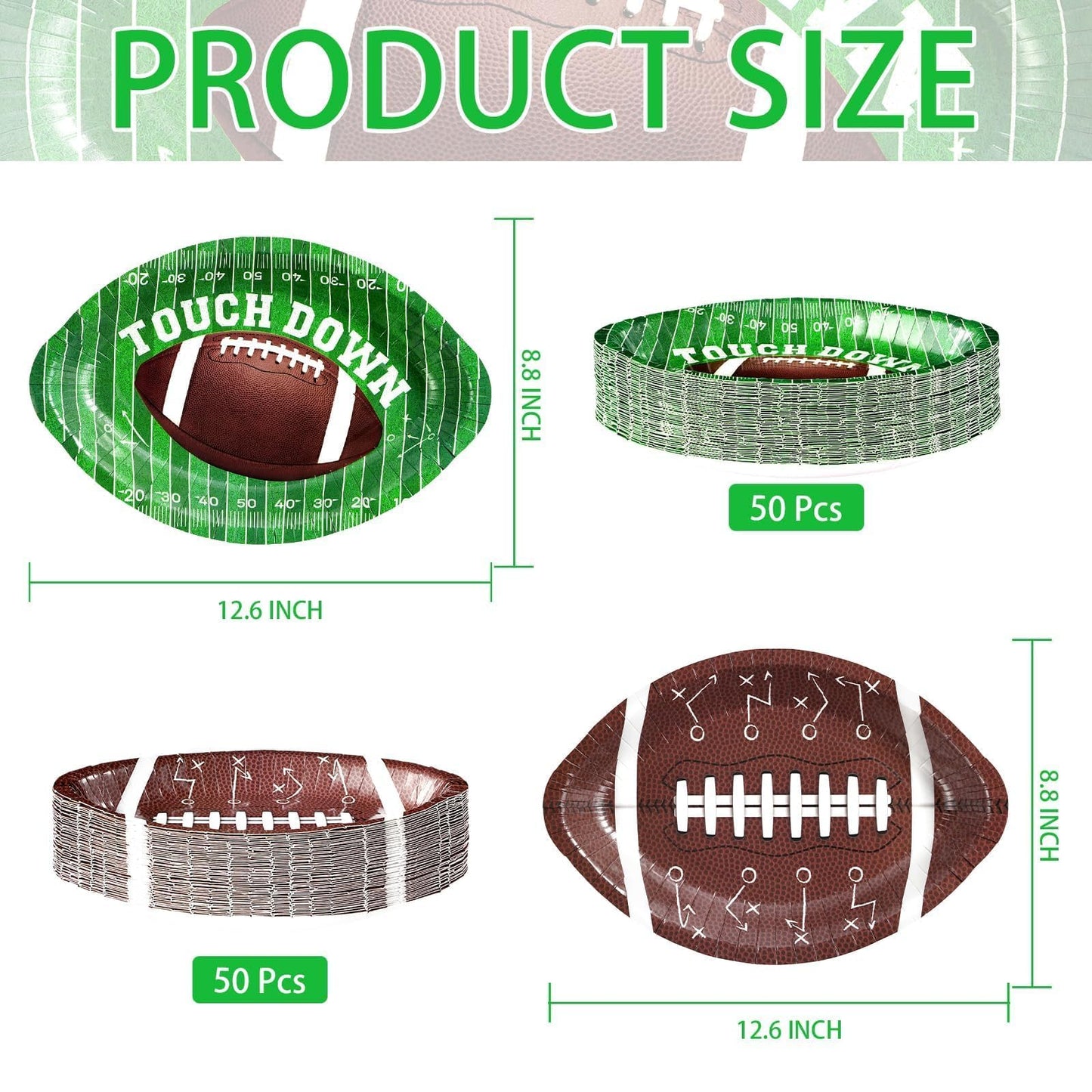 Grencian 100Pcs Football Party Plates 12.6" x 8.8" Heavy Duty Disposable Football Paper Plates for Gameday Sport Theme Tailgate Party Decorations