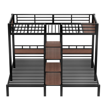Bellemave Metal Twin Over Twin Over Twin Bunk Beds for 3 Kids, Heavy Duty Triple Bunk Bed Frame with Stairs and Storage Shelf,3 Bed Bunk Beds,Twin Size Triple Bed,Black