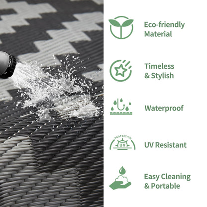 GENIMO Outdoor Rug for Patio Clearance,5'x8' Waterproof Mat,Reversible Plastic Camping Rugs,Rv,Porch,Deck,Camper,Balcony,Backyard,Black & Gray