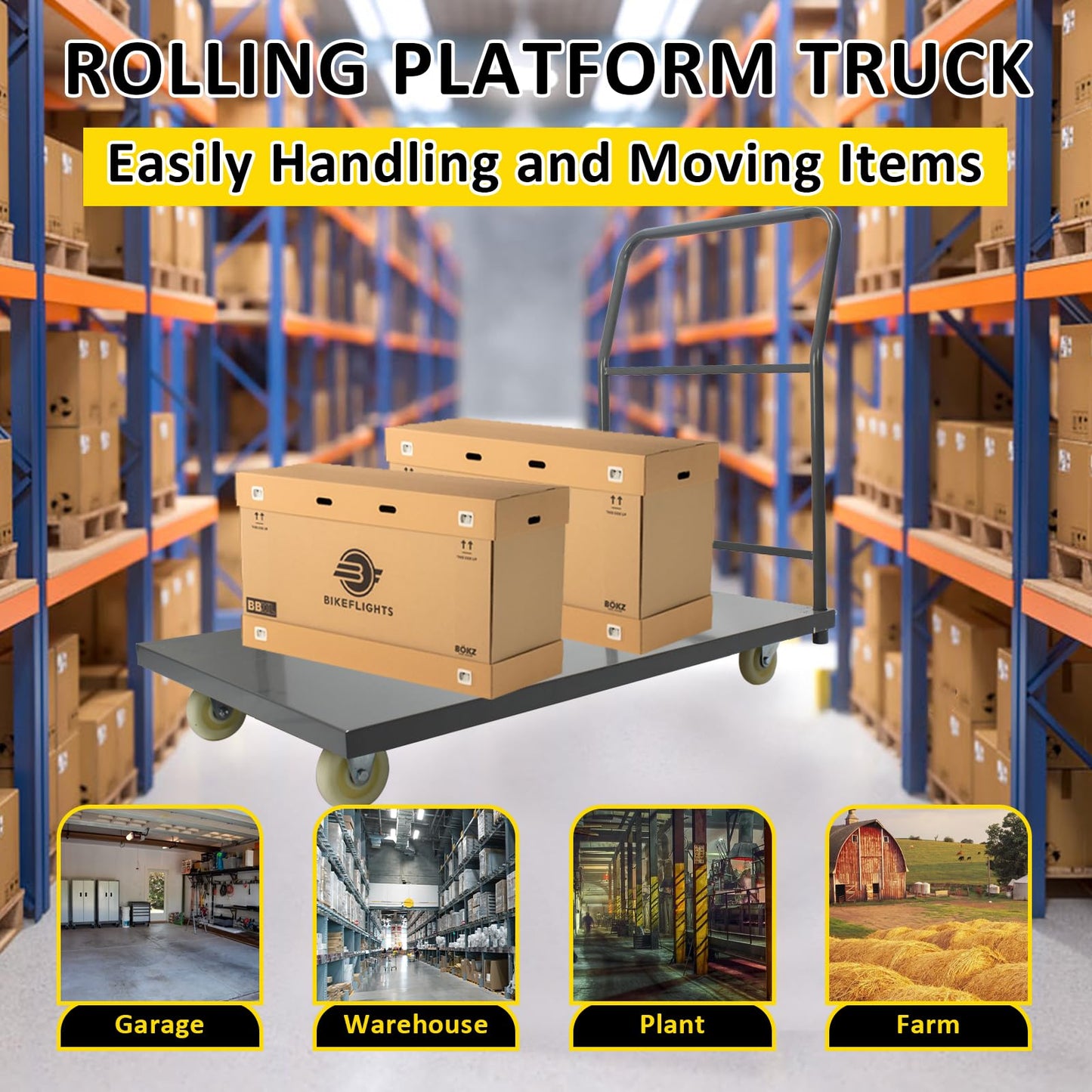 Heavy Duty Platform Truck Moving Flatbed Cart, 30"x60"Push Dolly, 2000 LBS Dolly Cart Flatform with Wheels and Handle, Steel Flatbed Cart for Luggage Moving, Shopping