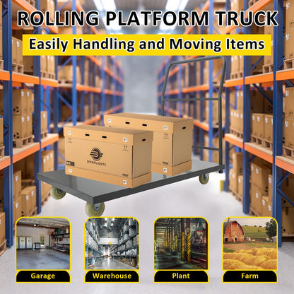Heavy Duty Platform Truck Moving Flatbed Cart, 30"x60"Push Dolly, 2000 LBS Dolly Cart Flatform with Wheels and Handle, Steel Flatbed Cart for Luggage Moving, Shopping