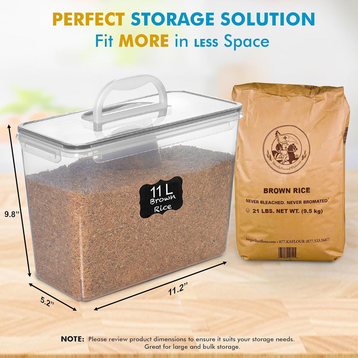 2 (11L 372 oz) Shazo PC | Flour Sugar Storage Containers with Easy Carry Handle - Plastic Extra Large Food Storage