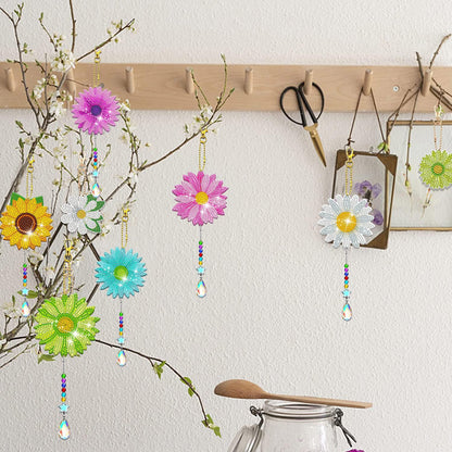 JeCuiK 6 Pcs Daisy Diamonds Painting Wind Chimes Suncatcher Double Sided Flower Rhinestone Painting Wind Chime 5D DIY Crystal Diamond Painting Kits Paint by Number Hanging Ornaments Mom Gifts