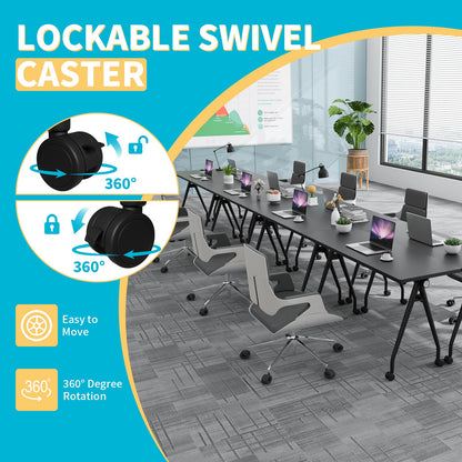 Conference Table with Wheels, Folding Conference Table with Knob & 4 Brake Casters, Modular Flip Top Mobile Conference Room Table for Office, Meeting, Training Room, Class (6, Black, 55.1in)