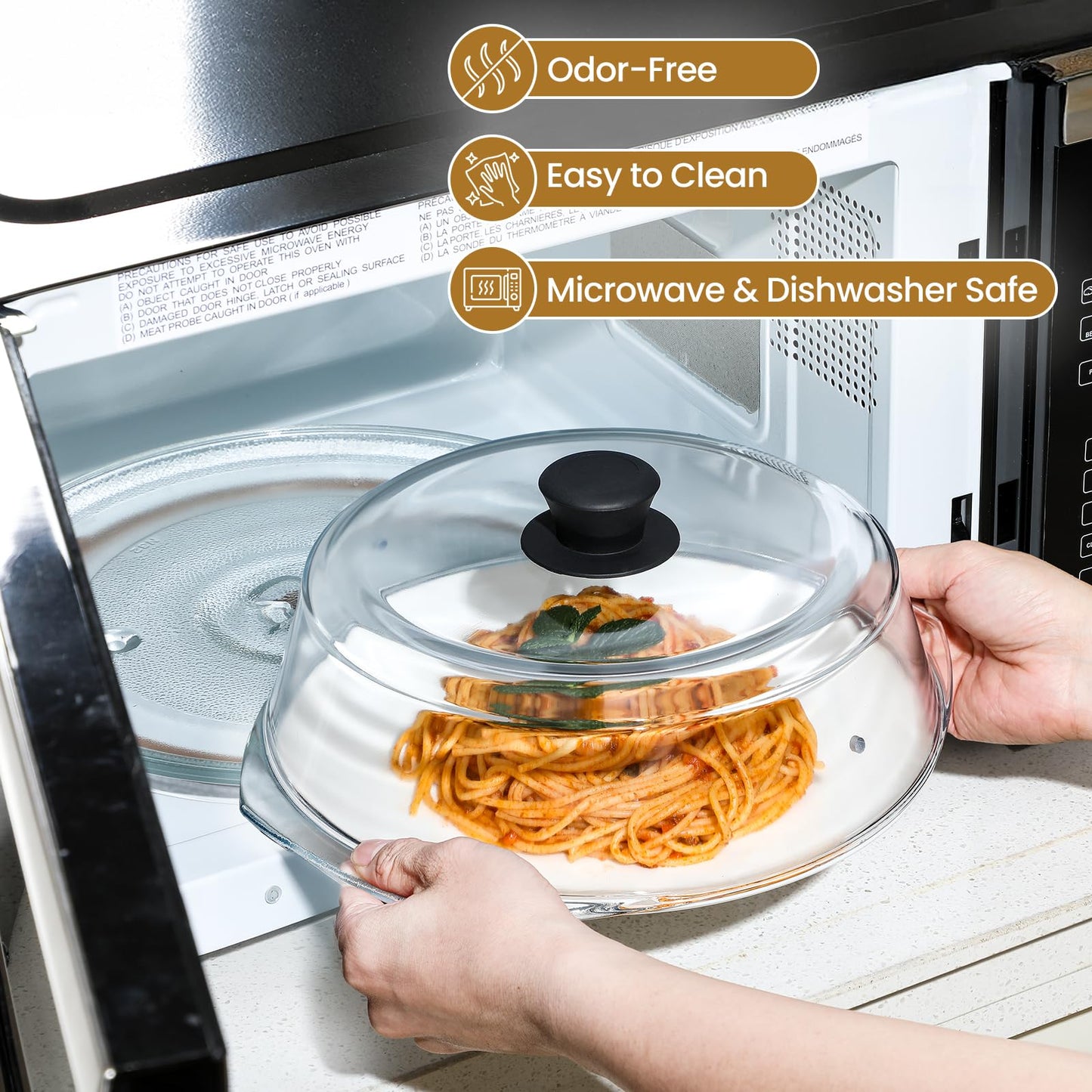 2 in 1, Tall Glass Microwave Splatter Cover for Food & Microwave Place Mat, Plate Splatter Guard Lid with Silicone Handle Knob, Cookware & Bakeware Serving Dish Cover, Food Grade, No Plastic, 10in