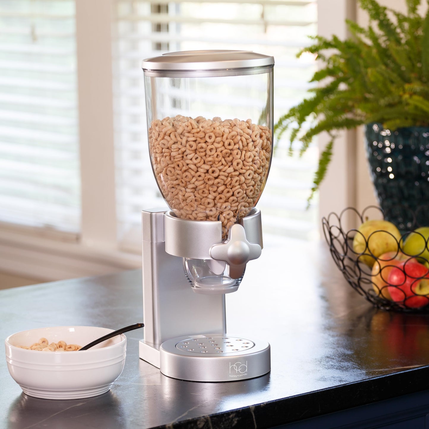 Honey-Can-Do Zevro Indispensable Single Dry Food Dispenser – Countertop Cereal Dispenser with Portion Control, 17.5 oz Capacity, Airtight BPA-Free Food Storage, Silver
