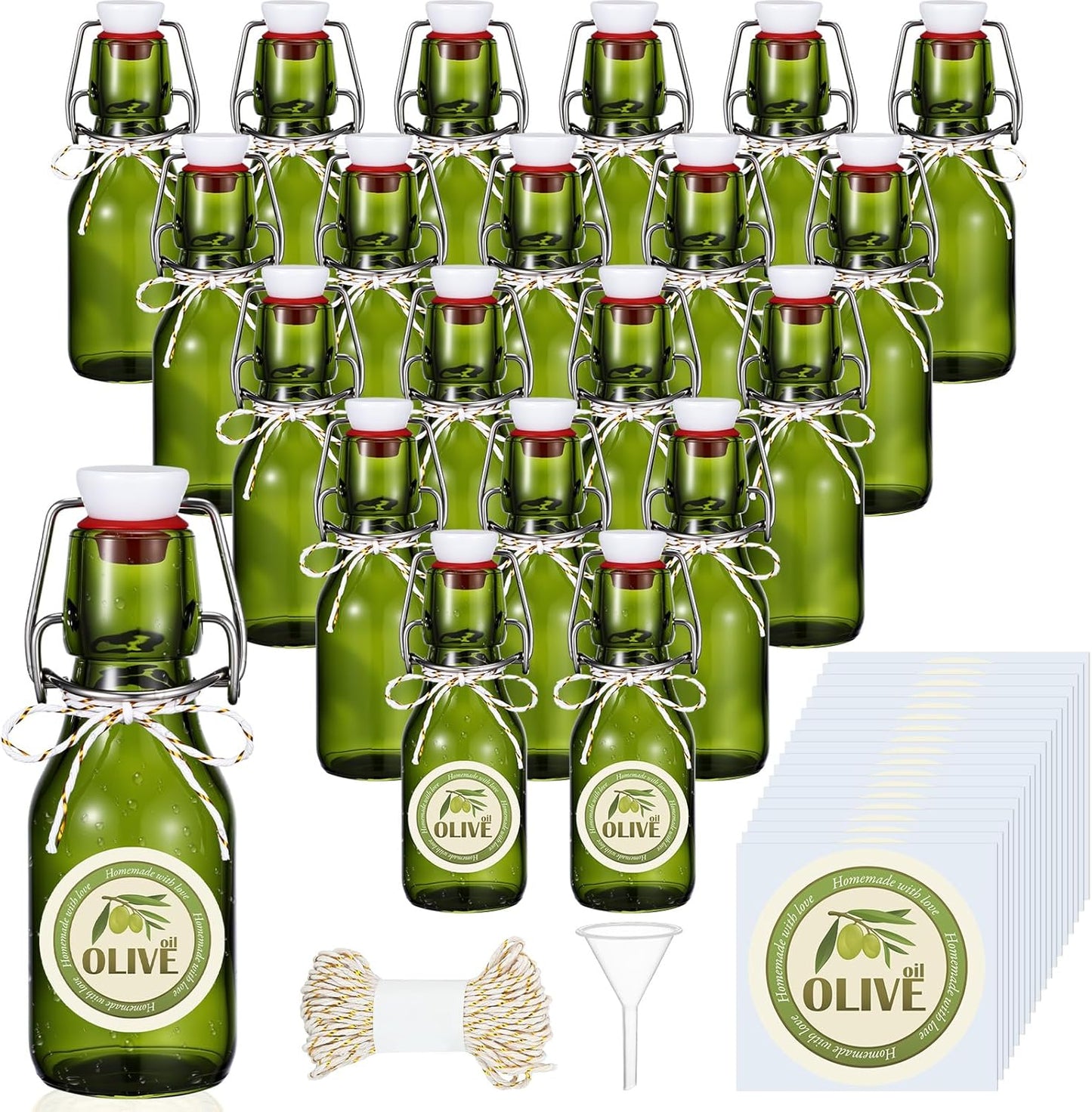 20 Pack Favors(4 oz,Olive Queekay Mini Swing Top Glass Bottles for Vanilla Extract Homemade Olive Oil Bottles with Lids
