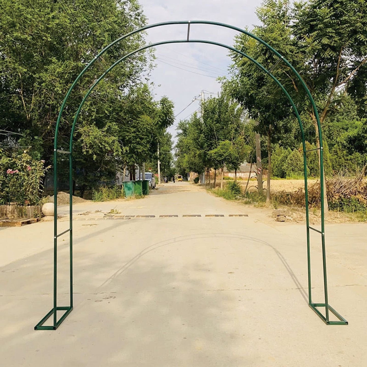 Extra Wide Metal Garden Arch Arbour with Base Weather Resistant Rose Trellis Archway for Wedding Garden Decoration Black 240x220cm (Dark Green 280 x 220cm)