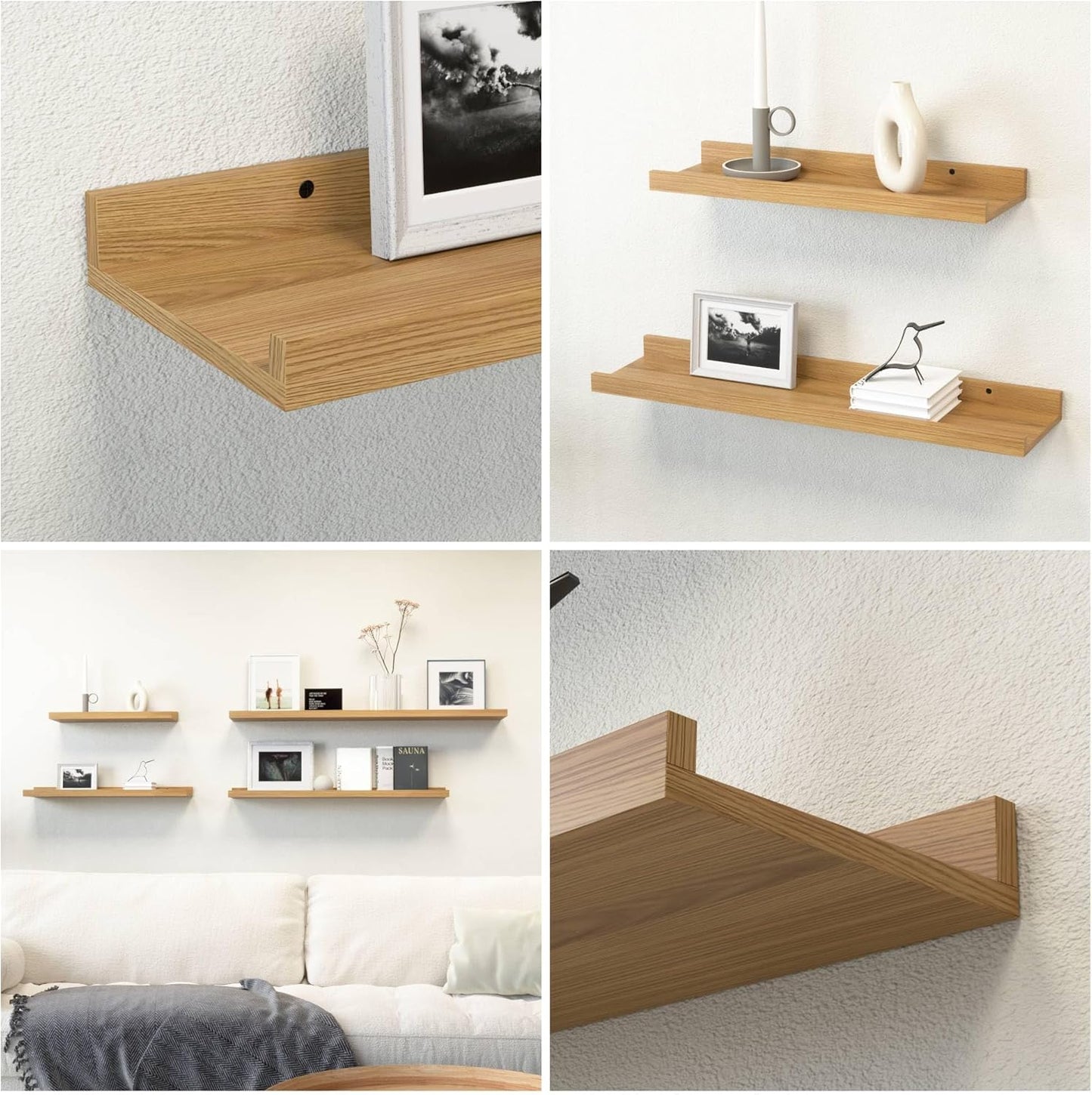 23.6 Inches 2 Set Boswillon Long Floating Shelves, Modern Wall Shelf for Bedroom, Nursery Book Shelf with Lip, Picture