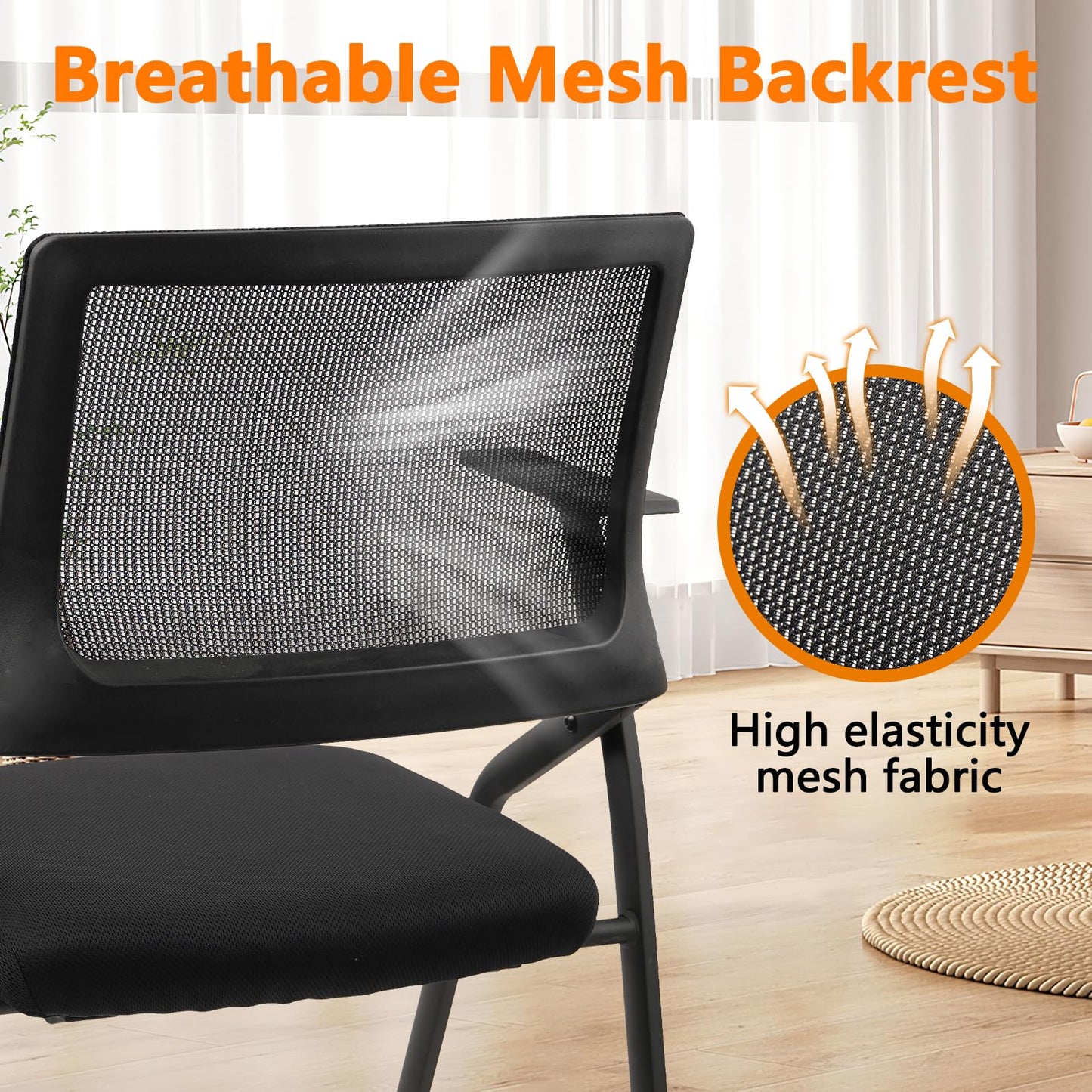 CLATINA Stackable & Foldable Office Chairs with Ergonomic Lumbar Support and Thickened Seat Cushion, Folding Mesh Fabric Reception Guest Chair for School Church Conference Waiting Room Black (6 pk)