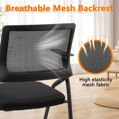 CLATINA Stackable & Foldable Office Chairs with Ergonomic Lumbar Support and Thickened Seat Cushion, Folding Mesh Fabric Reception Guest Chair for School Church Conference Waiting Room Black (6 pk)
